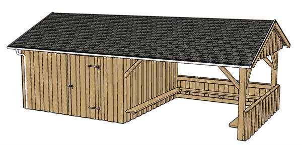 M�dested med redskabsskur 4x8 m